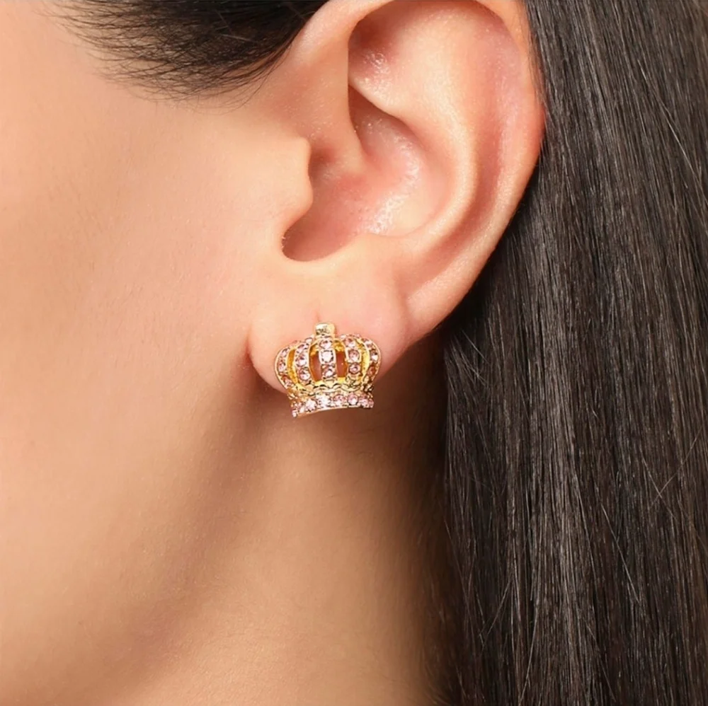▪️Juicy Couture▪️Crown Pendant & Stud Pink Crystal Embellushed Earring Set